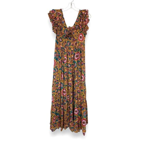 House of Harlow Floral Maxi Dress Back Open Tie Multi Boho Prairie - Picture 3 of 9